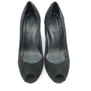 J. CREW Black Suede Leather Peep Toe Wedge Heel Pumps 8